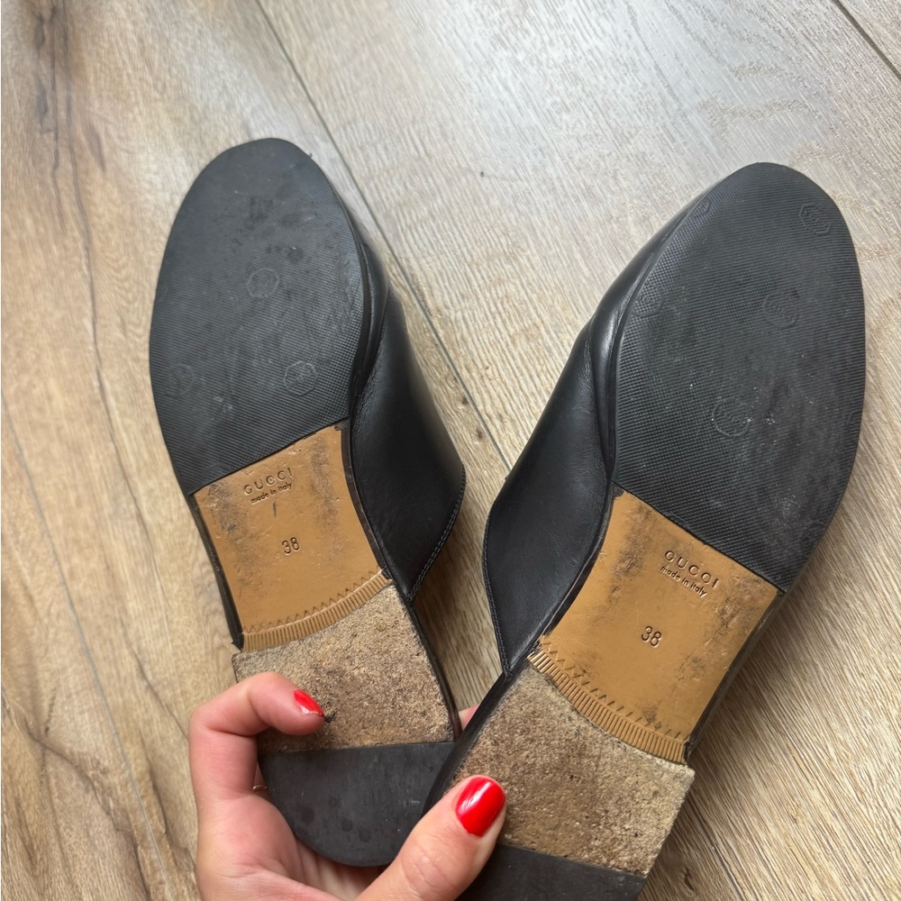 Gucci Black Leather Slip-Ons with Gold Detailing - Picture 2 of 3